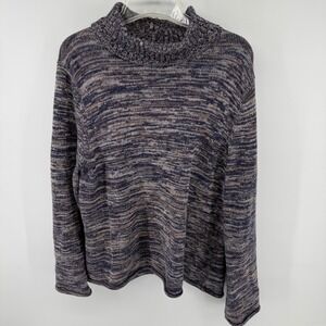 Jeanne Pierre Womens XL Mock Neck Sweater Blue Grey Space Dye 100% Cotton Knit